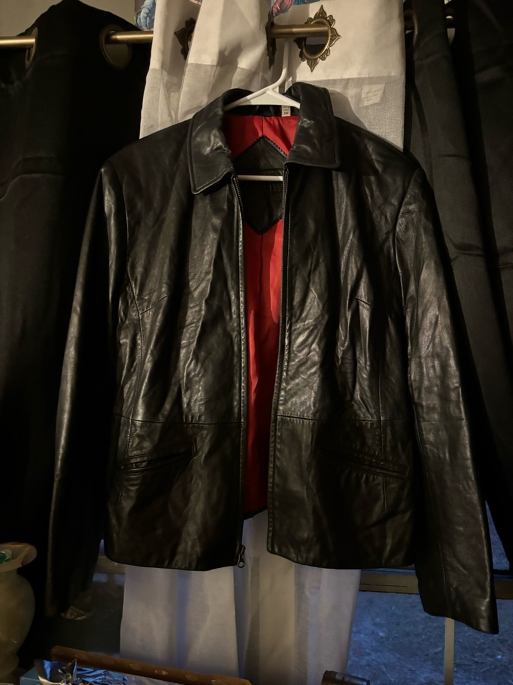Preston & York Black Leather Jacket with Red Lining